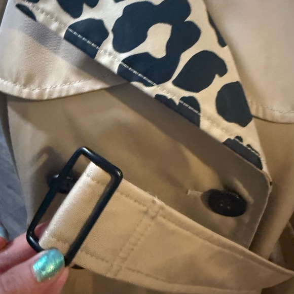 Coach NY Tan Double-Breasted Trench Coat Leopard-Print Lining Womens M Belted - Picture 9 of 15